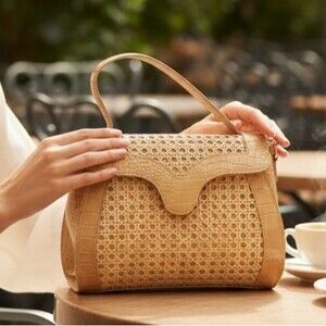 DESIGNER I.N MARIA ANTONIETTA LEATHER &CANE RATTAN HANDBAG CROSSBODY MED SIZE
